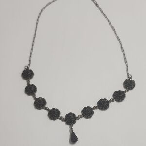 Liz Palacios SF Black Rhinestone Flower Link Necklace